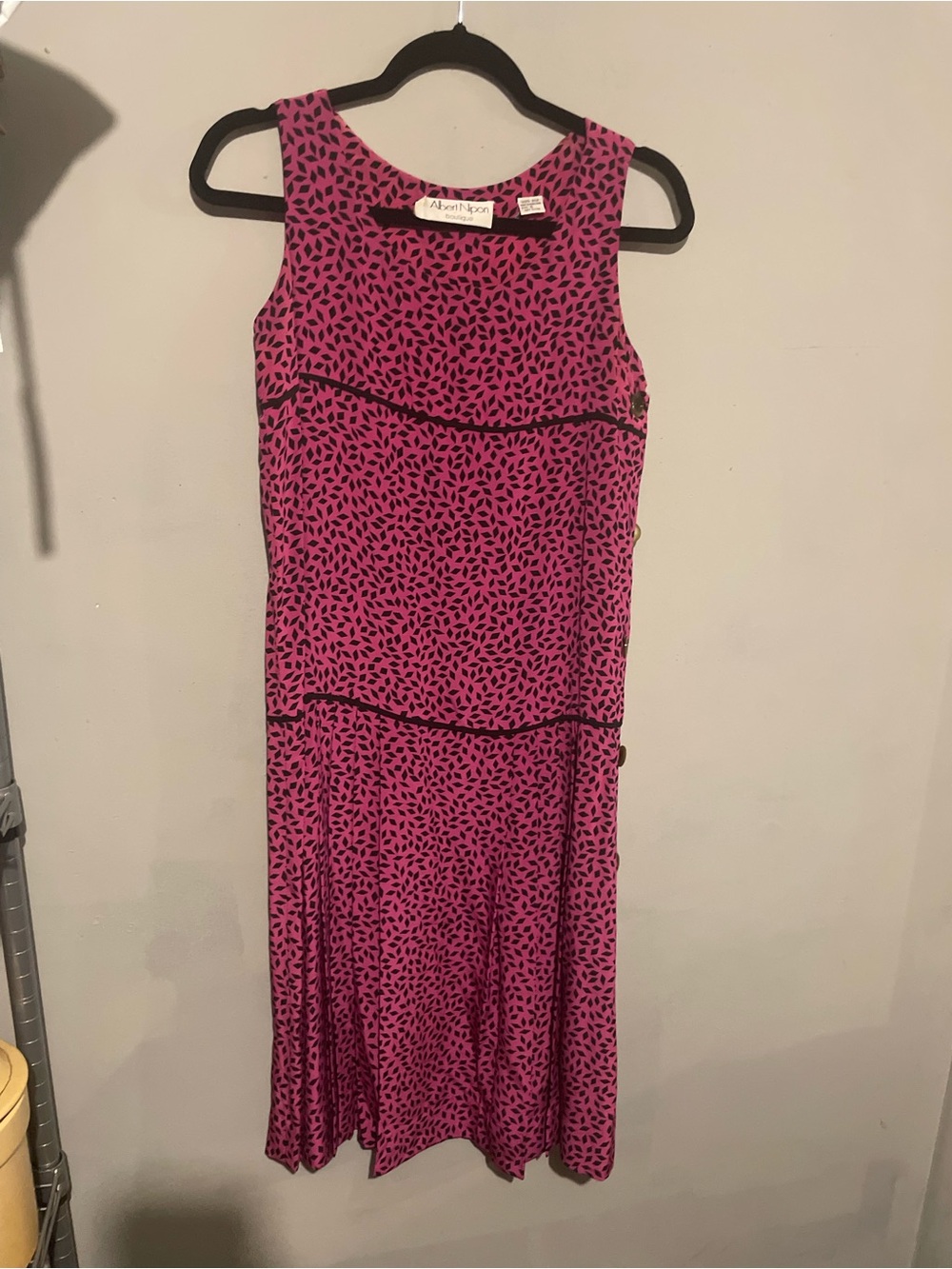 Albert Nipon boutique Magenta Sleeveless Midi Dress w/Black Print and shawl  6